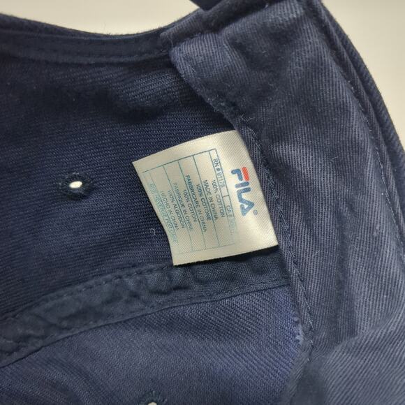 FILA Snapback Cap Blue One Size Adjustable Embroidered Vented Holes Cotton - Picture 9 of 10